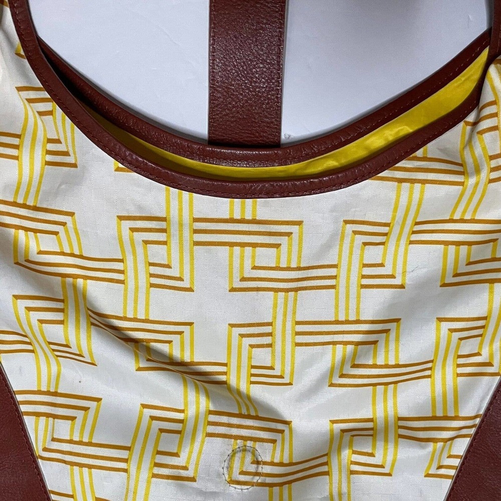 LeSportsac Yellow, White & Brown Nylon Hobo Bag With Faux Leather Trim, Rare - Picture 6 of 12